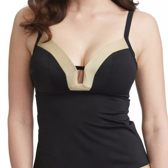 NEW FREYA 32DD Tankini Supernova Black/Gold Padded Swim Tank Bathing Suit Top - Picture 1 of 6